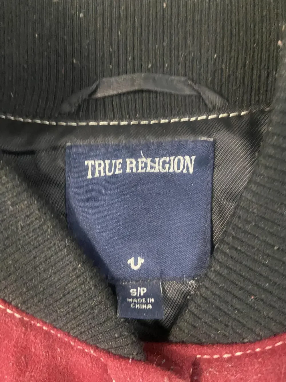 True Religion Jacket Mens Small Red Black Varsity Letterman 2002 Patches Bomber